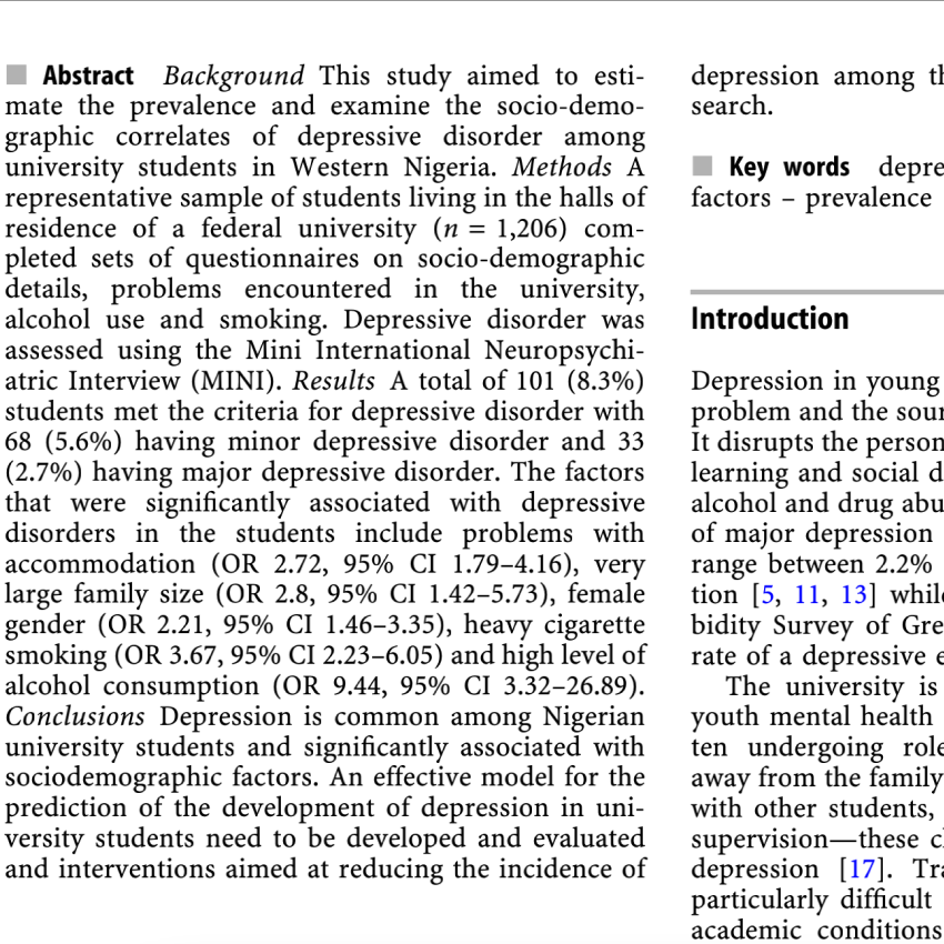 Depression amongst Nigerian university students. Prevalence and sociodemographic correlates.