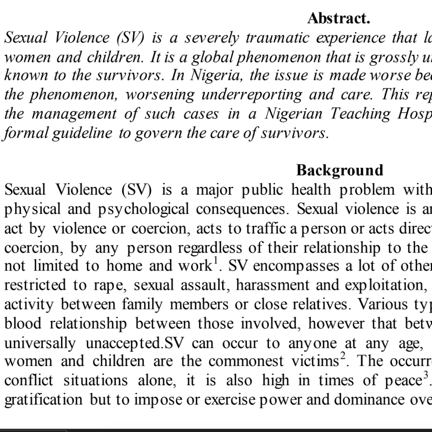 A TALE OF TWO CASES: INSTITUTIONAL RESPONSE TO SEXUAL VIOLENCE IN A NIGERIAN TEACHING HOSPITAL.