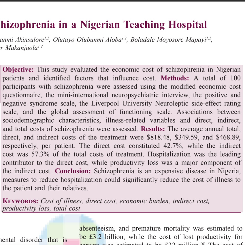 Economic Cost of Schizophrenia in a Nigerian Teaching Hospital.