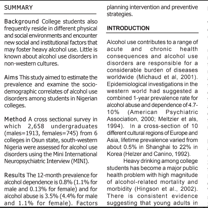 Alcohol Use Disorders among Nigerian University Students: Prevalence and Sociodemographic Correlates