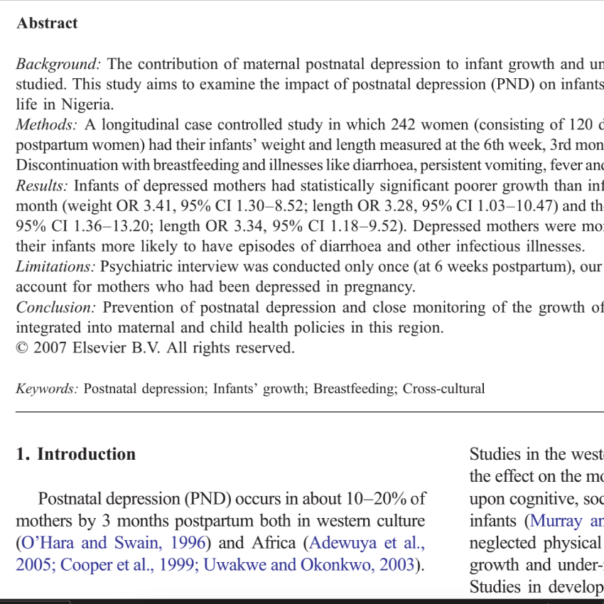 Impact of postnatal depression on infants' growth in Nigeria