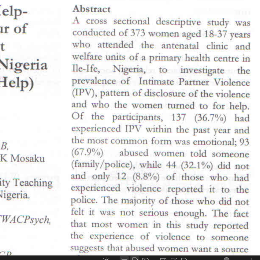 Disclosure and help-seeking behaviour of women in violent relationships in Nigeria